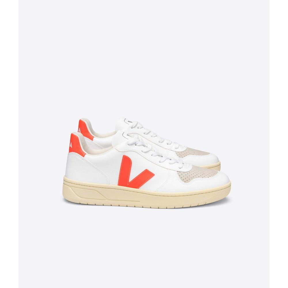 Women\'s Veja V-10 CWL Shoes White/Orange | SG 575PJJ